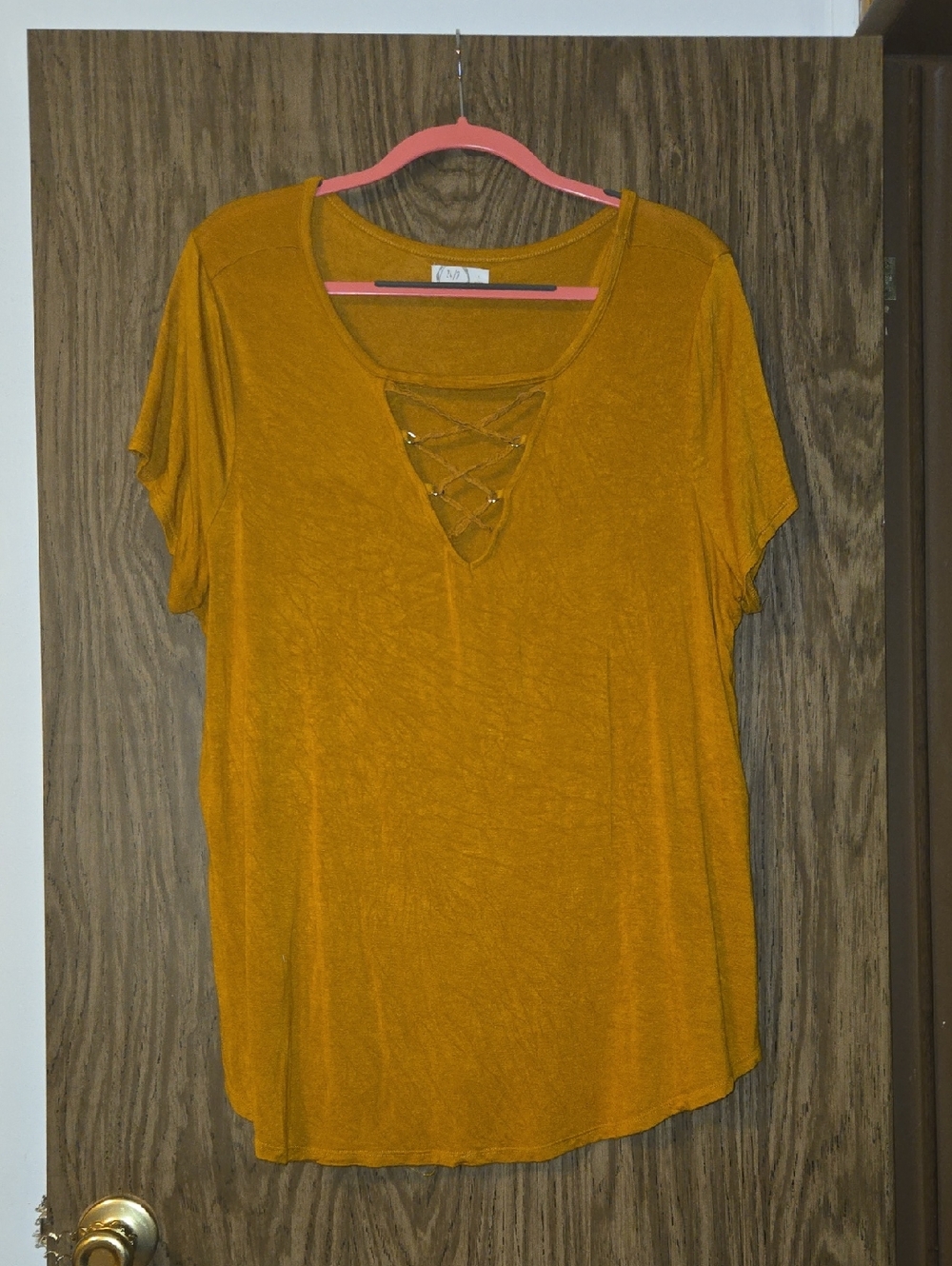 Maurices Mustard Lace-Up Short Sleeve Tee